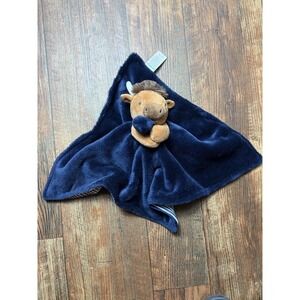 Carters Bison Buffalo Bull Cow Baby Blanket Navy Blue Stripe Plush Lovey 2022